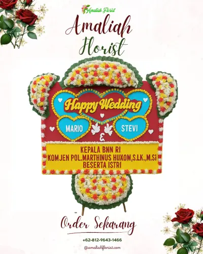 Karangan Papan Bunga Pernikahan di Pedes